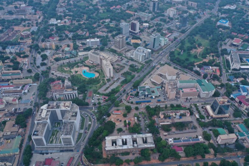 Aerial shot of the city of Accra in Ghana during the day