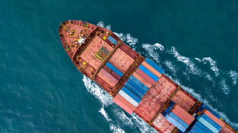 Aerial view container cargo ship, Global business import export logistic and transportation freight.