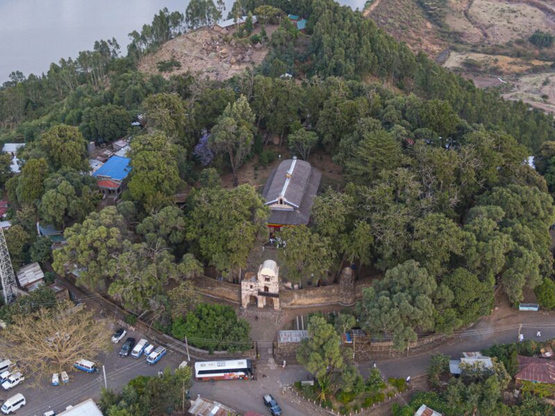 Aerial view of Debre Birhan Selassie Church in Gondar town city, Ethiopia