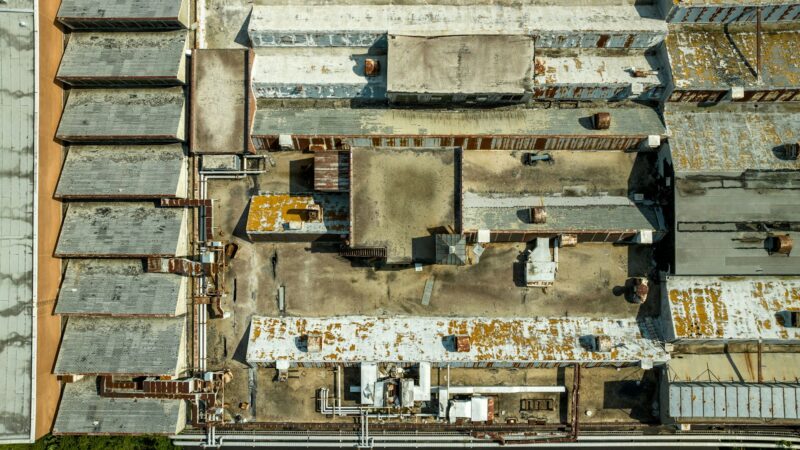 Aerial view of old building roofs. Bygone Era.