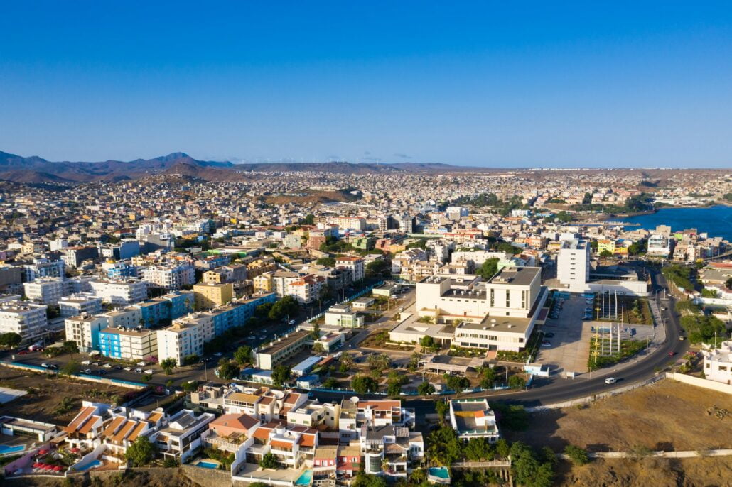 Aerial view of Praia city in Santiago - Capital of Cape Verde Islands - Cabo Verde