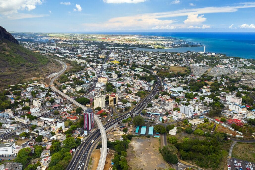 Aerial view of the city of Port-Louis, Mauritius, Africa