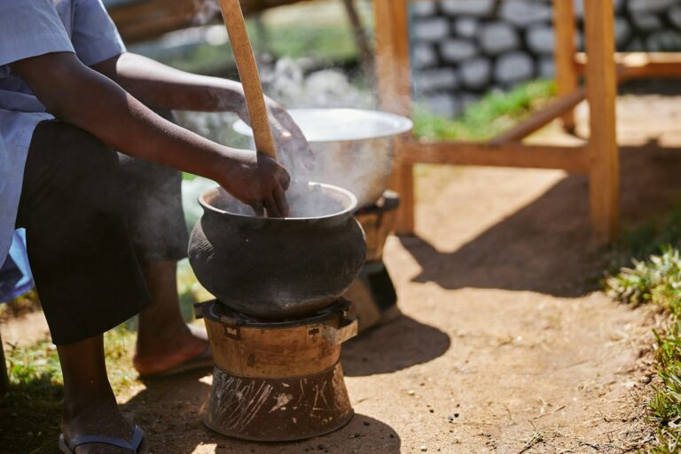 African traditional coffee roasting process by local tribes in mountain regions