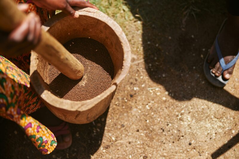 African traditional coffee roasting process by local tribes in mountain regions