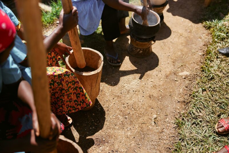 African traditional coffee roasting process by local tribes in mountain regions