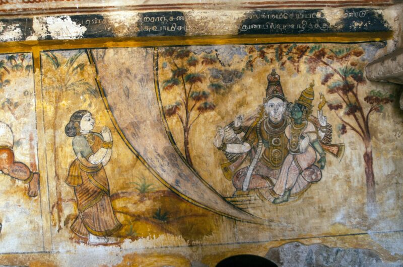 Ancient murals painting on the walls of the Brihadeeswarar temple