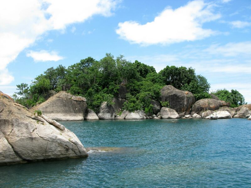 Beautiful view of the rocks on the Monkey Bay on the shore of Lake Malawi captured in Africa