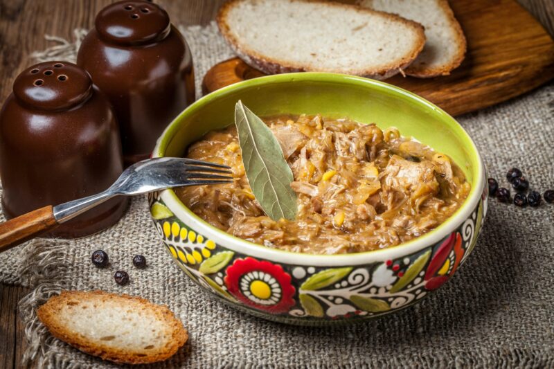 Bigos - stewed cabbage with meat,dried mushrooms and smoked sausage.