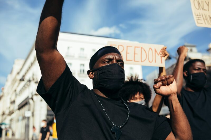 Black people on demonstration against police brutality