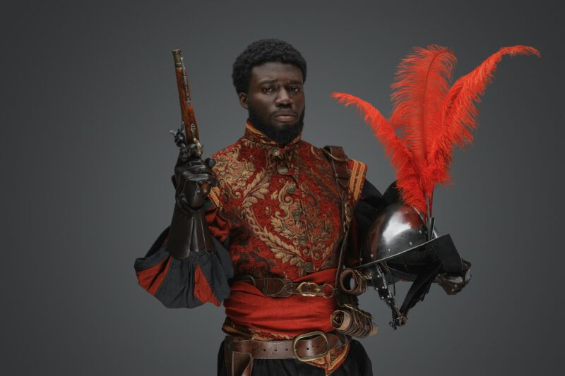 Black soldier from age of reconstruction against gray background