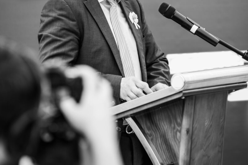 Businessman during press conference