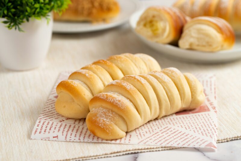 Caterpillar bread laid on napkin