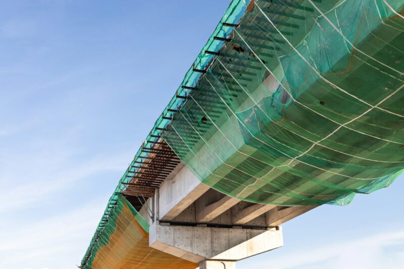 Close-up of construction of Mass Rail Transit infrastructure in progress