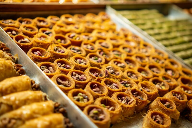 Close-up of turkish sweets and delices in the Egyptian Bazaar