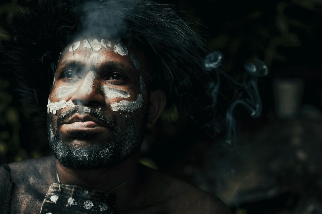 Closeup of black man from Papua Indonesia tribe