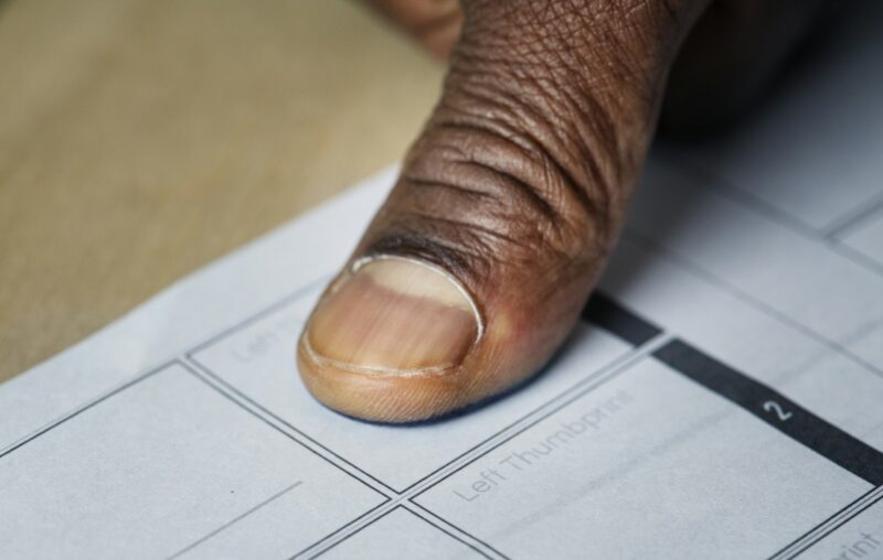 Closeup of fingerprint on paper