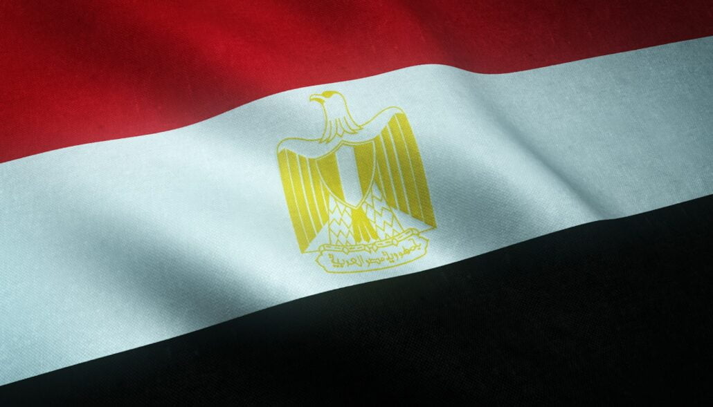 Closeup shot of the waving flag of Egipt with interesting textures