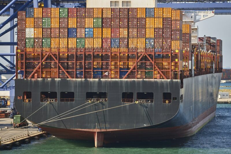 Containers on a vessel. Global market. Cargo shipping. International economy