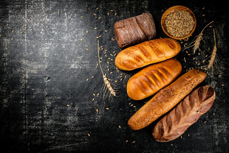 Different types of fresh homemade bread.