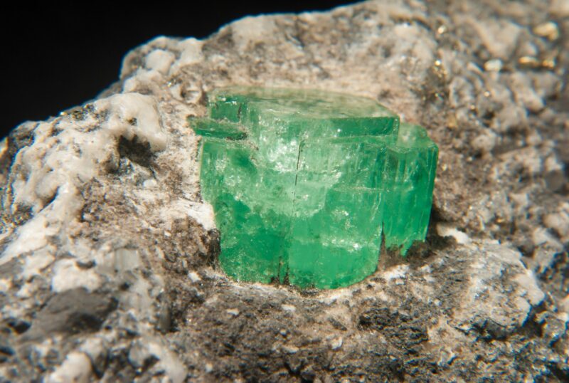 emeralds in granite sample