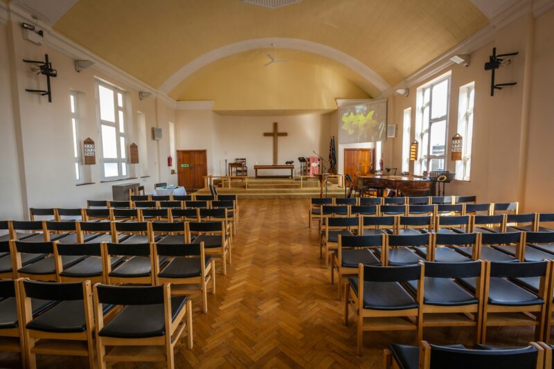 Empty chairs in the church