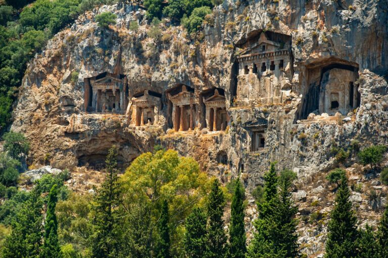 Famous Lycian Tombs of ancient Caunos city, Dalyan, Turkey