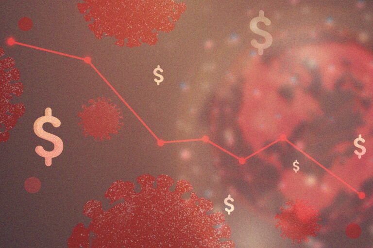 Global economic impact due to coronavirus pandemic red background