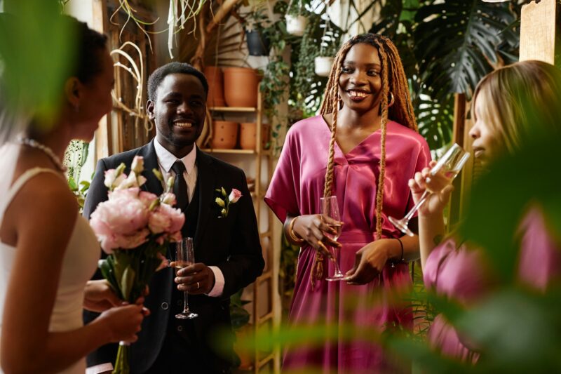 Group of black young people celebrating wedding