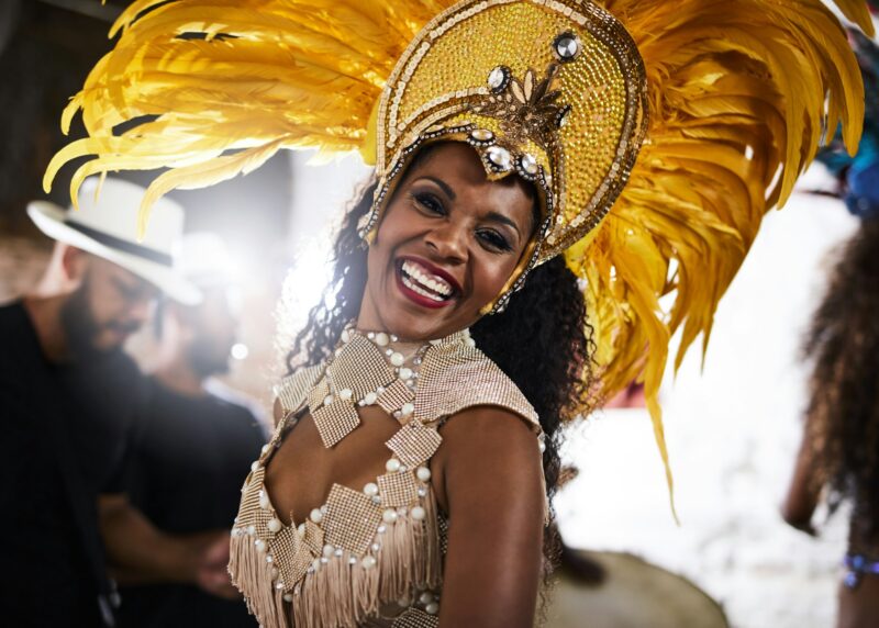 Her beauty steals the show. Portrait of a samba dancer performing in a carnival.