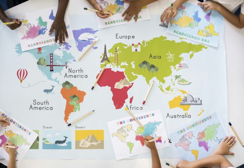 Kids Learning World Map with Continents Countries Ocean Geograph