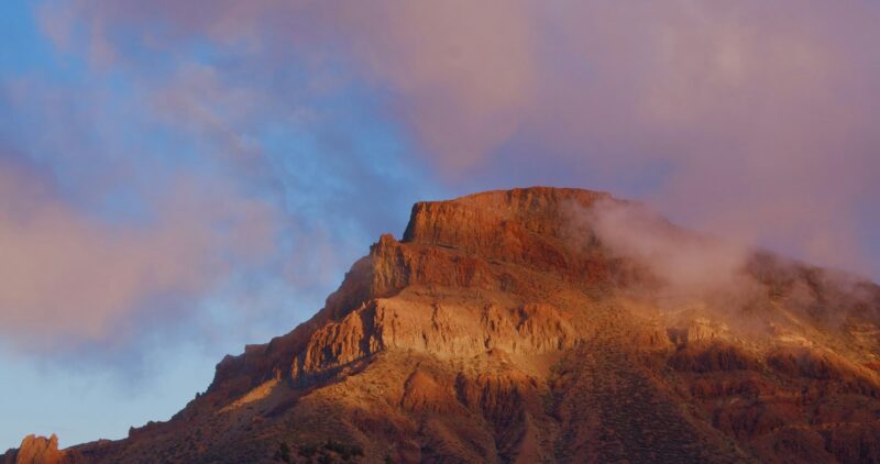 Lava scenery in Teide National Park, desert landscape in sunset, Tenerife, Canary Islands. Colourful