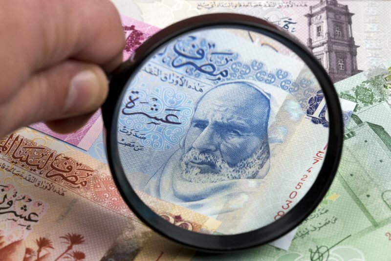 Libyan dinar in a magnifying glass