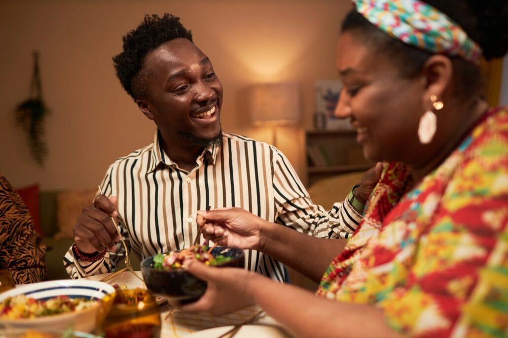 Man Talking to Wife at Dinner