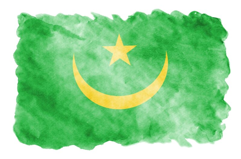 Mauritania flag is depicted in liquid watercolor style isolated on white background