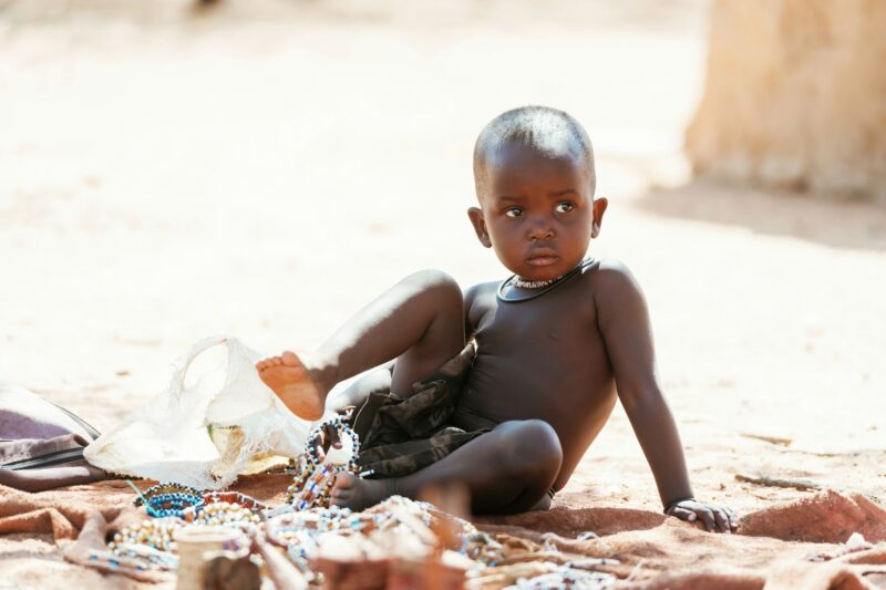 Namibia, Africa - June 14, 2021: Child of the ethnic people of Africa is outdoors