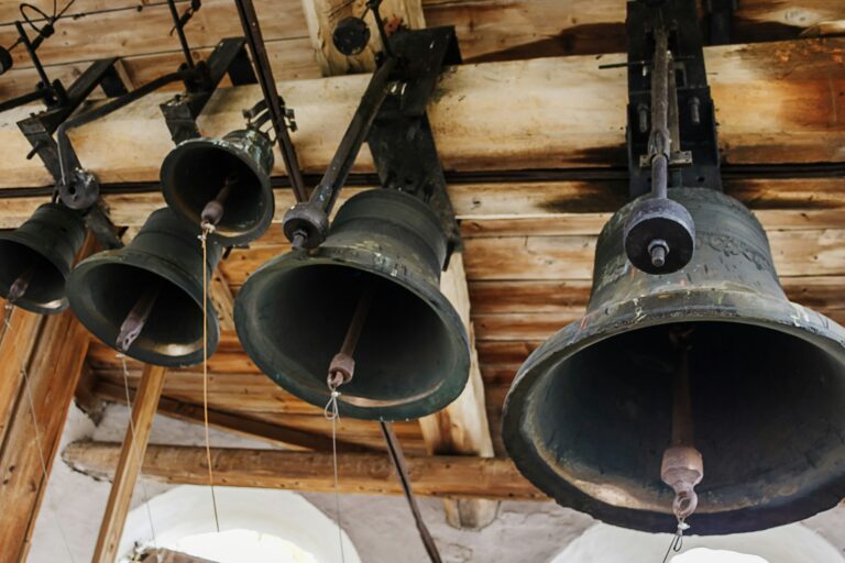 Old bells on church tower. Religious symbol