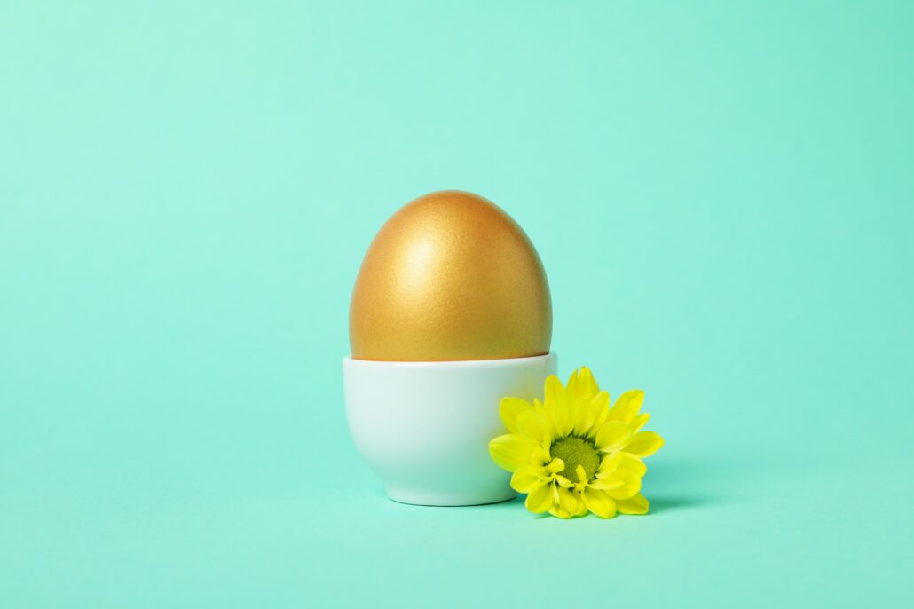 Pension rewards, returns and investment funding concepts, golden egg