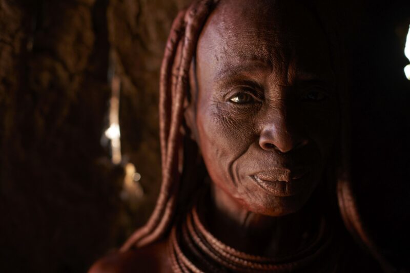 Portrait of an old Himba traditional woman, Oncocua, Angola