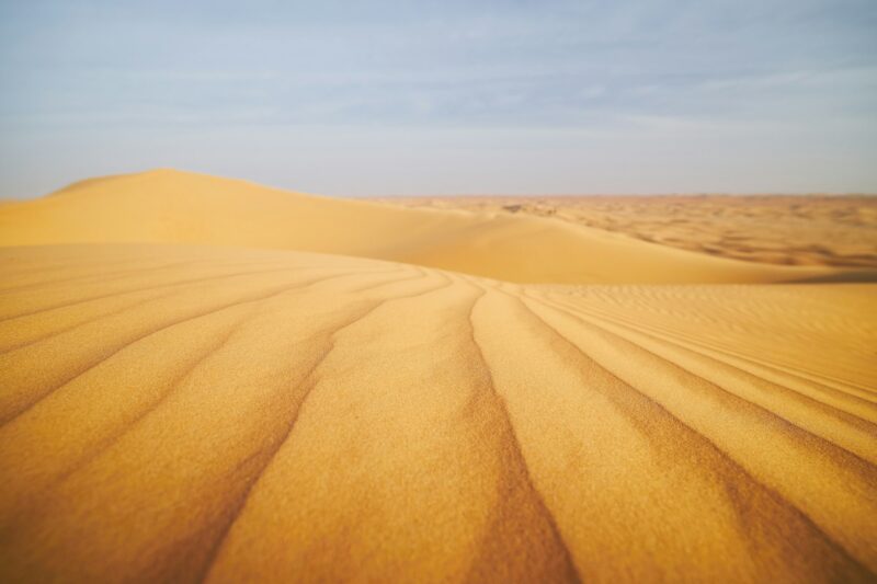 Selective focus on pattern of sand dunes in desert