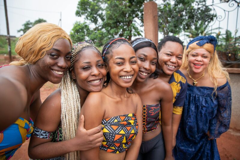 Selfie of a group of smiling african girls all together, happy african people
