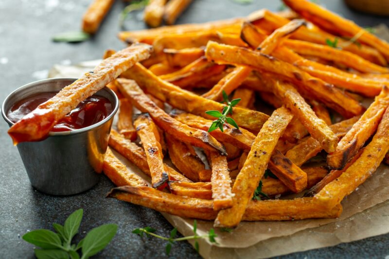 Sweet potato fries with sauces