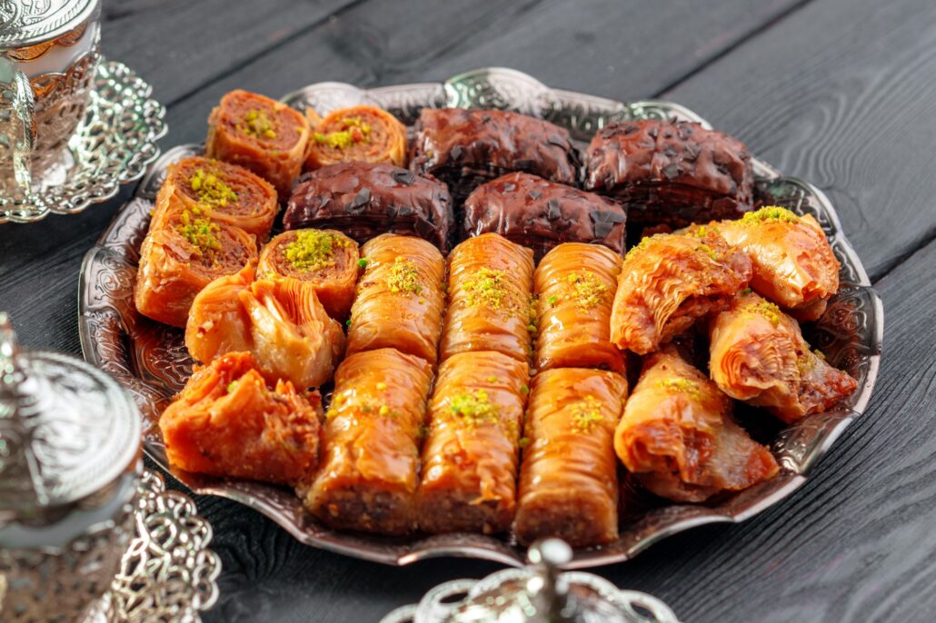 Traditional Baklava on Wooden Table