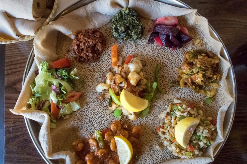 Traditional ethiopian meal with Injera