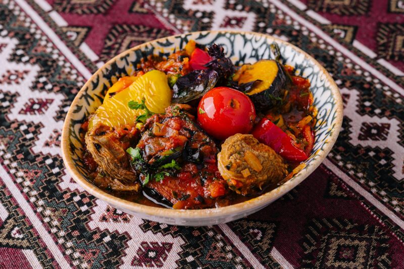 Traditional uzbek stewed vegetables dish