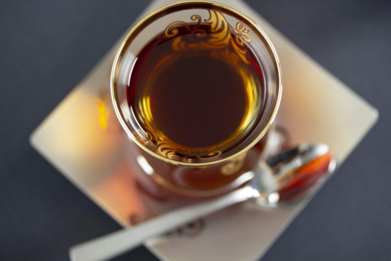 Turkish traditional tea, hot drink. Black tea.