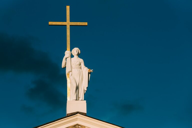 Vilnius, Lithuania. Close View Of Statue Of St. Helena With Cros