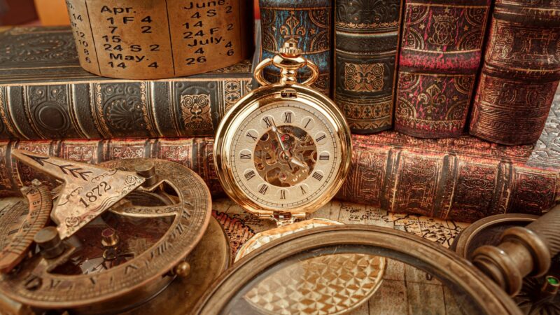 Vintage pocket watch. Vintage background Concept of time history.