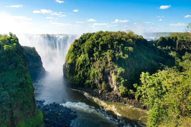 Water flowing from a huge waterfall