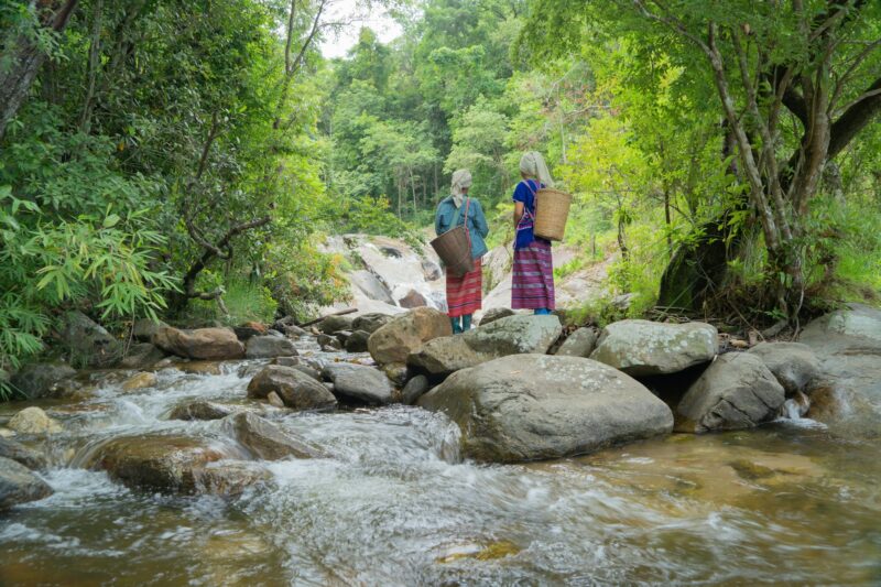 Waterfall. Nature landscape in natural park in Thailand in travel trip on holiday and vacation.