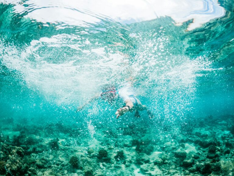 woman snorkeling in clear tropical sea